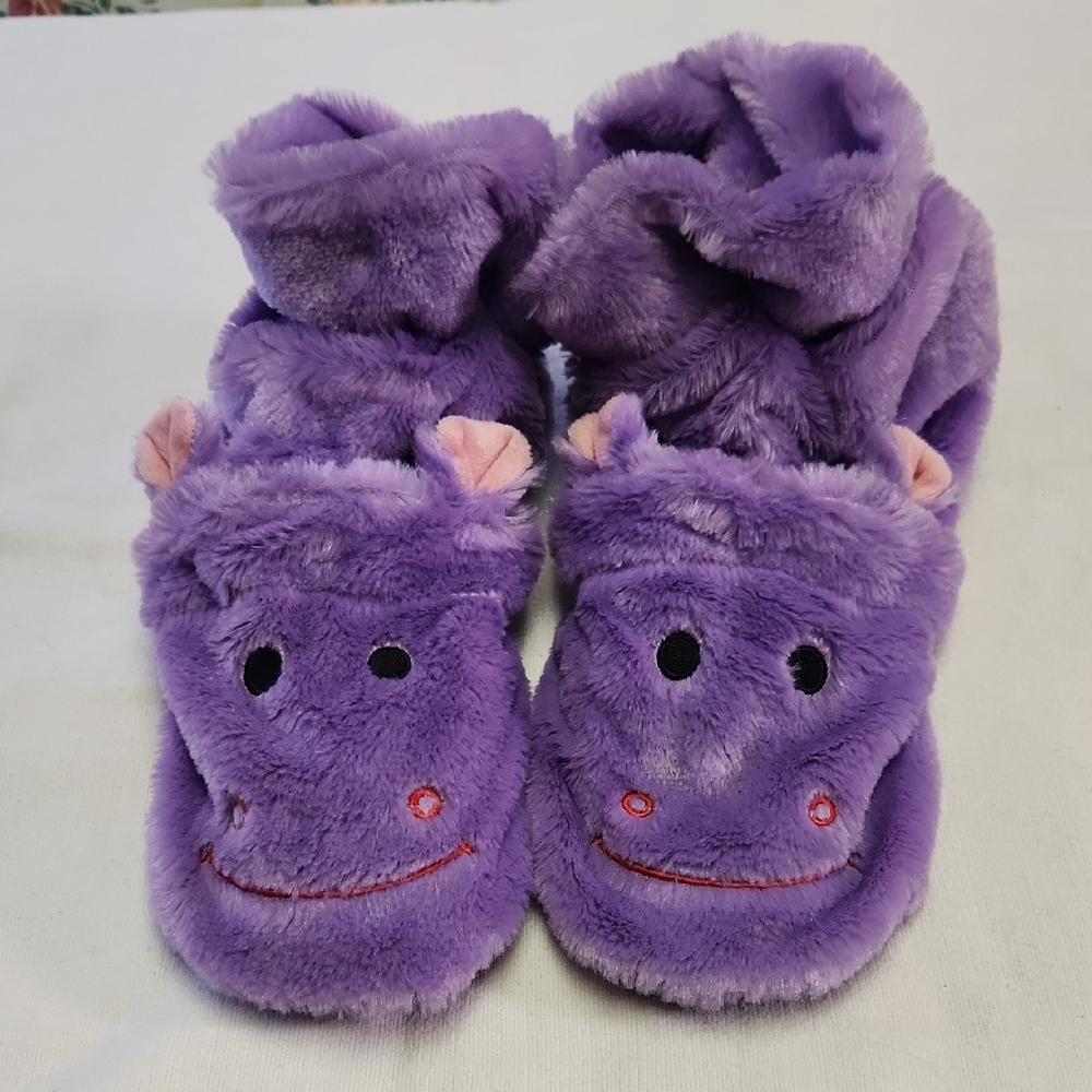Cozy Purple Hippo Heated Slippers for Women